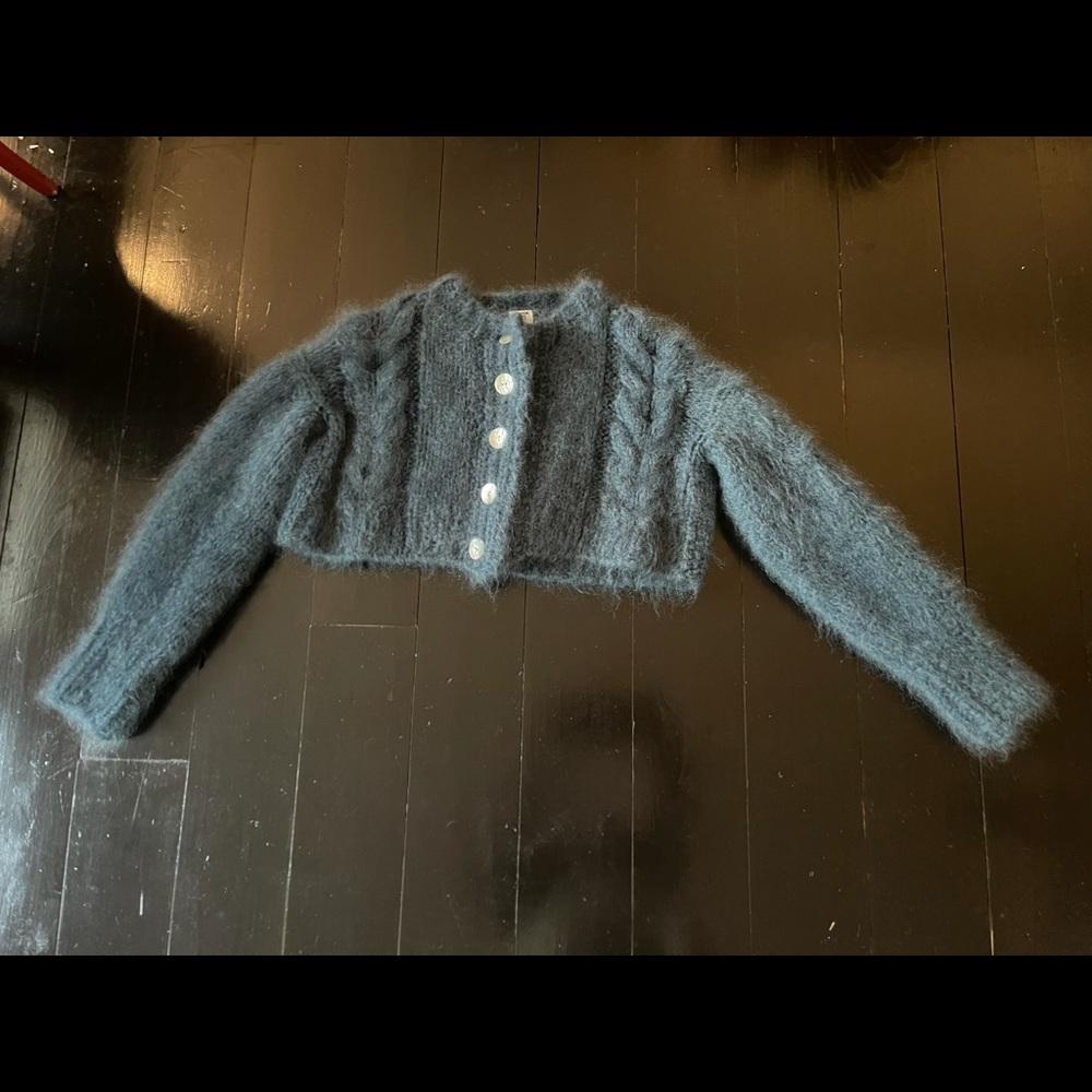 Frisson Knits Blue Cable Knit Cardigan S